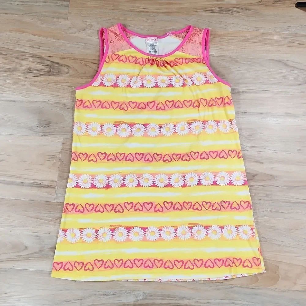 🧚‍♂️Steve Yellow & Pink Print Sleeveless Nightgown Youth Size 14